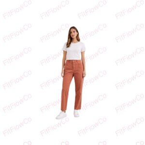 ZARA High-Waist Rust / BurntOrange Straight-LegJeans with FrontSeam Rigid Denim